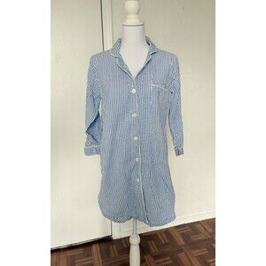 Bella IL Fiore Women’s Blue And White Striped Pajama Gown Size S/M 100% Cotton
